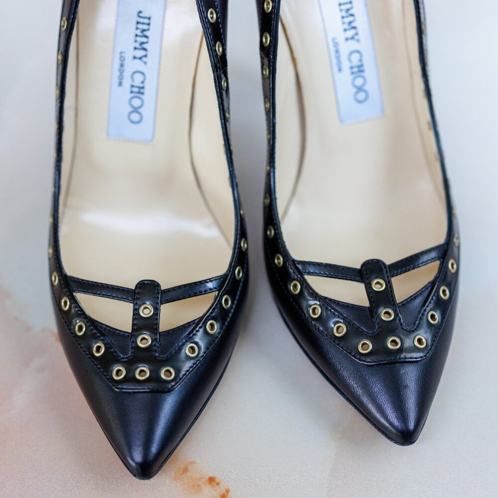 Vintage Jimmy Choo Black Leather High Heels Shoes - Picture 5 of 9